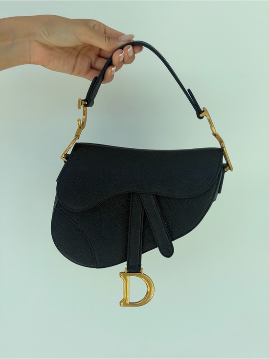 Dior Handbags - Dior Black Saddle Shoulder Bag with Gold 'D' Charm